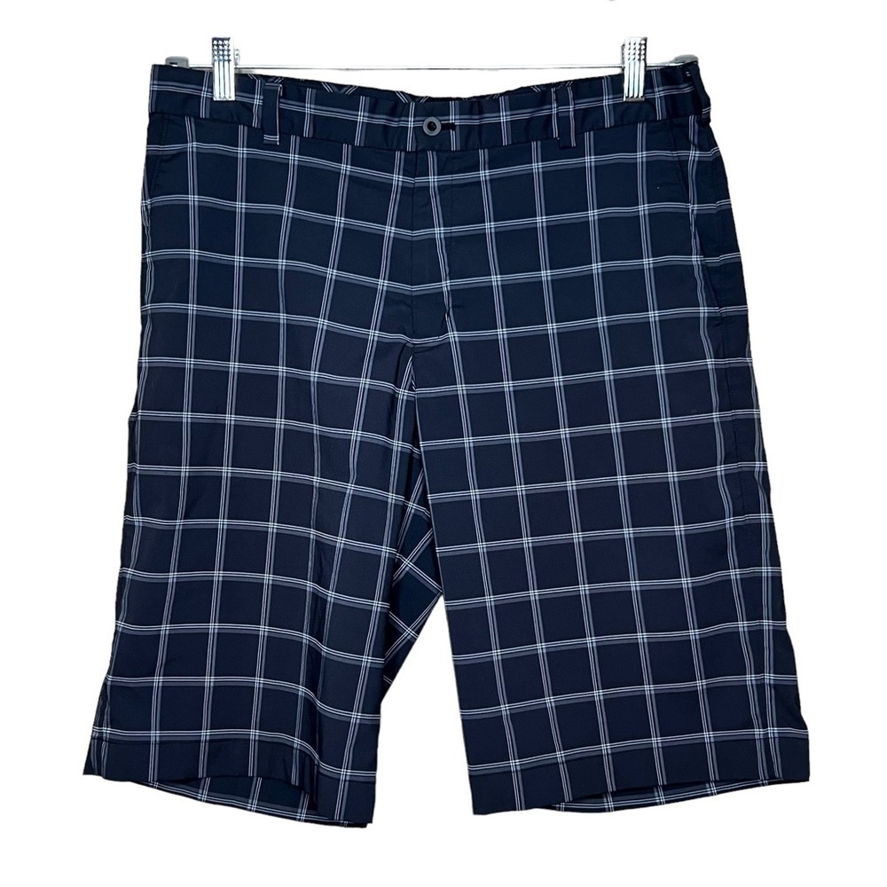 Nike Golf Mens 32 Dri-Fit Standard Fit Shorts Black Check Print Flat Front